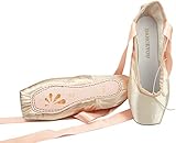 DANCEYOU Professional Ballet Pointe Shoes, Satin Pointe Slippers with Ribbon Hard Sole for Big Girls Women, Pale Pink, 260mm