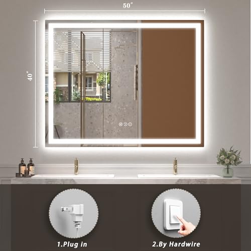 Image of 50x 40 LED Lighted Bathroom Mirror for Wall, Large Vanity Mirror with Lights, Dimmable, Anti-Fog, Shatter-Proof, ETL Listed (Front Lit+ Backlit)