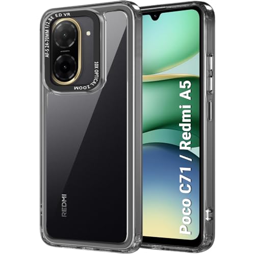 Image of TheGiftKart Hybrid Shockproof Back Cover Case for Poco C71 / Redmi A5 | Stylish Camera Border | Electroplated Buttons | Crystal Clear Hard Back Cover Case (TPU & PC, Smoked Bumper)