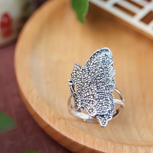 Bague Papillon en Argent 925 et Marcassite Ciselée Main Taille 6-9