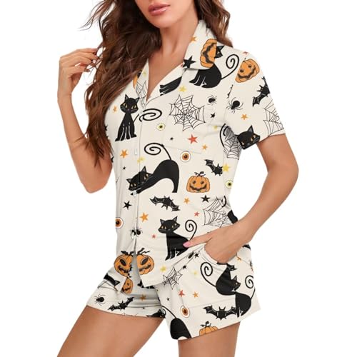 Image of Women's Short Sleeve Sleepwear Pajamas Nightwear with Pockets | skin-friendly breathable material resists pilling fading and deformation after repeated washing