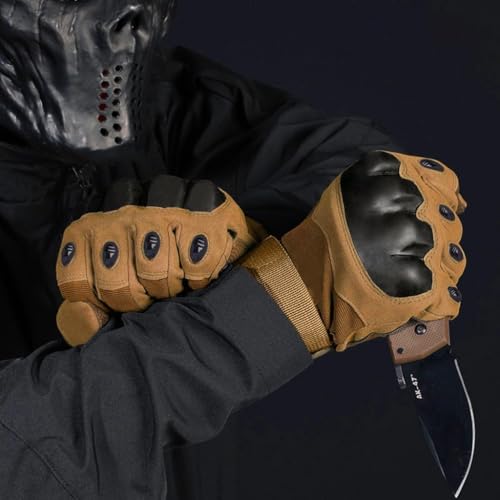 Image of Tactical Riding Gloves for Motorcycle & Bike | Full Finger Protective Sports Gloves for Biking, Shooting, Hiking, Camping & Outdoor Adventure (Khakhi, XL)