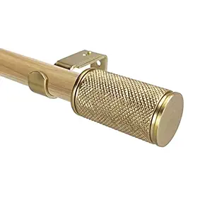 SKYPLUS LIVING Modern Style Single Curtain Rod Set with Gold Decorative Finial, 72-144 in, Standard Single Drapery Rod for 1 Pack, 1 in diameter, Adjustable Length (72-144'', Gold)