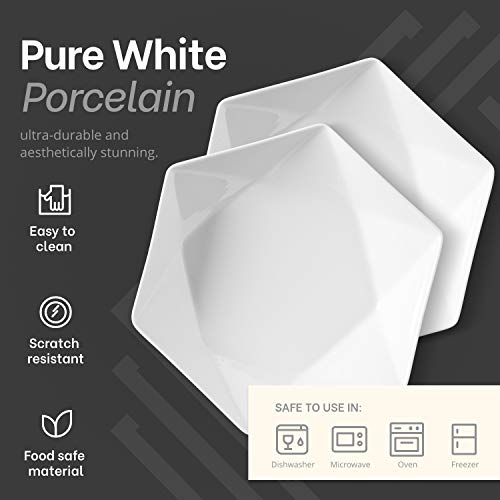 Mitbak 30 Ounce Bone China Pasta Bowls | Set Of 6 Diamond Shaped White Serving Bowl Plates For Pasta, Ramen, Cereal, Soup, Fruit, Pho, Salad, Dessert | Decorative Bowls Make An Excellent Gift #TOP2