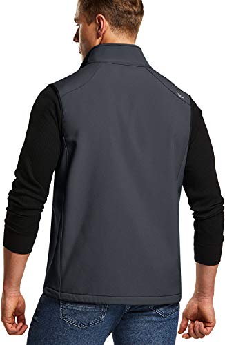 Tsla Men's Sleeveless Softshell Vest, Full-Zip Windbreaker Vest, Outdoor Golf Travel Hiking Vest, Vest Dark Grey, Small #TOP1