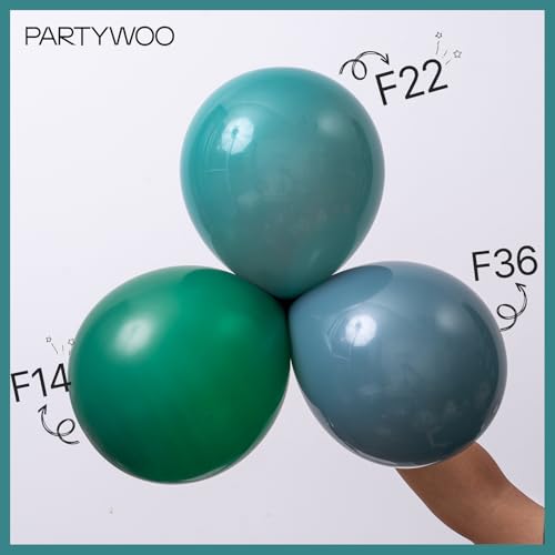 Image of PartyWoo Dark Green Balloons 140pcs Different Sizes Pack of 18 12 10 5 Inch Emerald Hunter Forest Green Boho Neutral Balloon Arch Kit for Jungle Dinosaur Theme Birthday Party Decorations Green-F14
