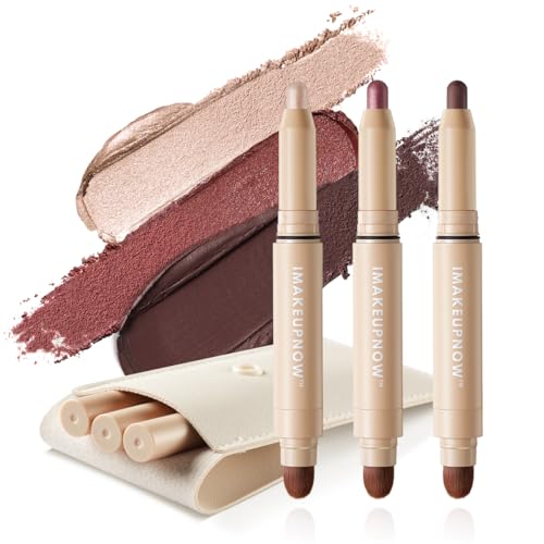 imakeupnow Cream to Powder Eyeshadow Stick Sets, Pro Metallic/Matte Eye Brightener Pencil Crayon Makeup - 3PCS - G002+G003+G006