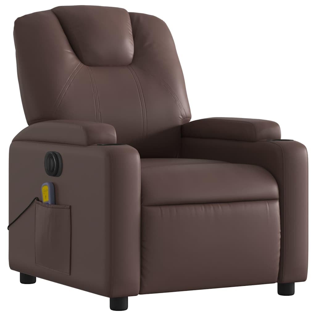 Massagesessel Elektrisch Braun Kunstleder mit 6-Punkt-Vibrationsmassage, Verstellbare Rückenlehne und Fußstütze, Holz Metall Gestell, Bequemer Lounge Stuhl für Wohnzimmer Büro und Leseecke