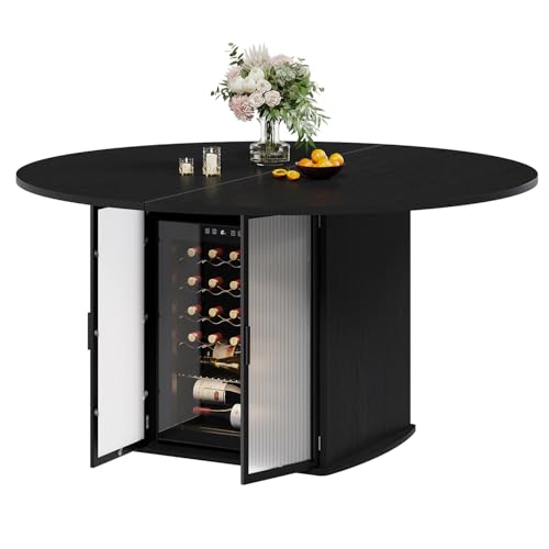 IBF Table à Manger Ronde avec Rspace pour Le Réfrigérateur 120cm Table de Cuisine en Marbre Artificiel Moderne avec étagère pour 4 à 6 Personnes Noir