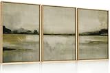 KAIRNE Abstract Mountain Lake Wall Art Set, 3 Piece Textured Canvas Wall Decor, Framed Nordic...