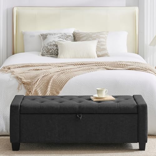Image of Huatean Home 43 inch Ottoman with Storage, Storage Ottoman Bench with Safety Hinge, Upholstered Entryway Bench with Seating for Bedroom, Living Room, Holds up to 330 lb, Dark Gray