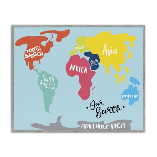 Stupell Industries 'Abstract Our Earth World Map Bold Shape Regions', Framed Giclee Art, Gray, 14 x 11 Inches, Easy to Hang and Sturdy, Made in USA, by Milli Villa