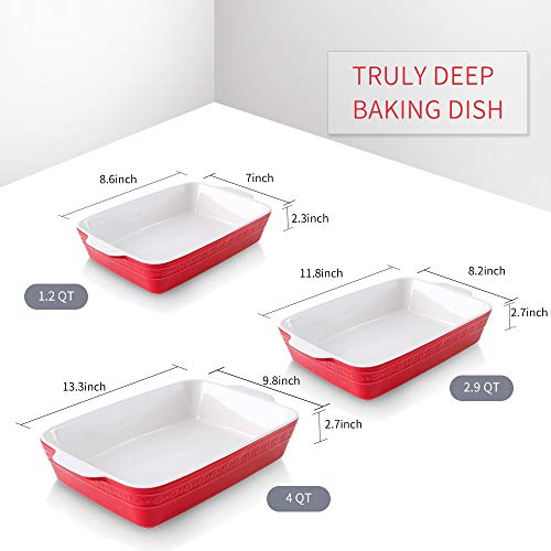 Koov Bakeware Set, Ceramic Baking Dish Set, Rectangular Casserole Dish Set, Baking Pans Set, Lasagna Pans For Cooking, Cake Dinner, Kitchen, 9 X 13 Inches, 3-Piece (Red) #TOP2