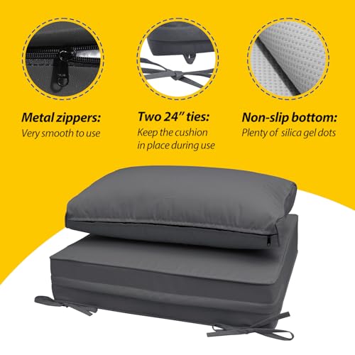 Image of AAAAAcessories Outdoor Seat Cushions for Chairs, Fade-Resistant, Waterproof Patio Furniture Replacement Cushions, 23 inch x 23 inch x 5 inch + 23 inch x 13.5 inch, Set of 2, Dark Gray