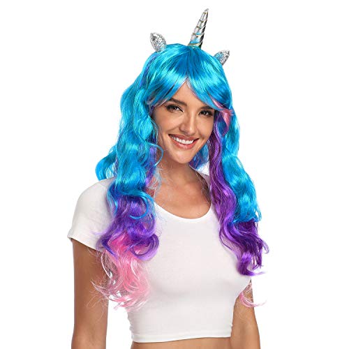 YallFairy Rainbow Unicorn Horn Ears Wigs Halloween Costume Headpiece for Kids Girls Adults with Box Gift (Color A)