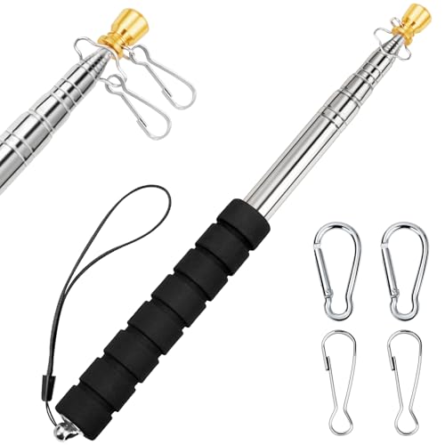 CATMOOW Portable Telescopic Handheld Flag Pole for Carrying 6.56Ft/2M Stainless Steel Telescoping Hand Held Flag Pole to Carry Extendable Tour Guide Flag Pole Flagpoles with Clips for 3x5 Flag