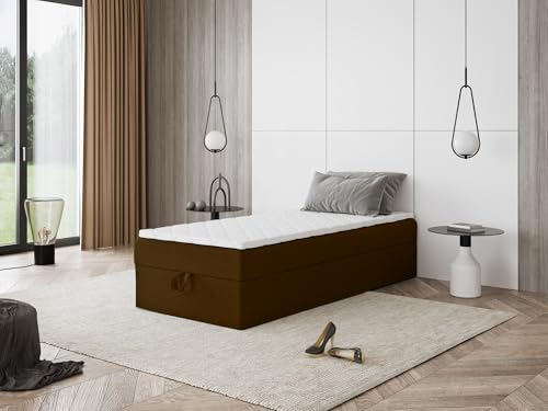 Godre Boxspringbett Mira Mini ohne Kopfteil mit Bettkasten – Einzelbett mit Taschenfederkern oder Bonellfederkern, Komfortbett, hohe Liegehöhe, Verschiedene Größen & Farben (100x170)