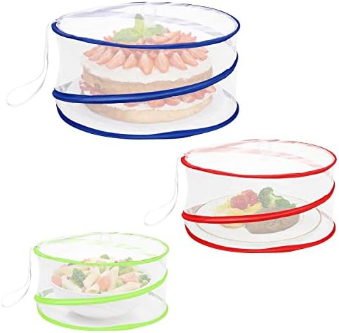 Vinsani Food Covers Pop-Up Mesh Screen Reusable Collapsible Kitchen Outdoor Summer Picnic BBQ Barbecue Insect Fly Protector Mesh Net Set of 3 [15", 13.5" & 12"]