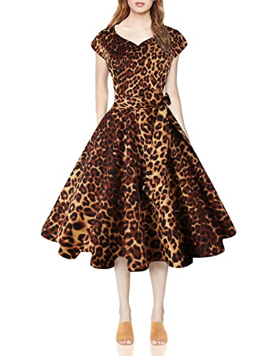 Kingfancy Women Vintage 1950s Dress Retro Cocktail Party Swing Dresses with Cap Sleeves