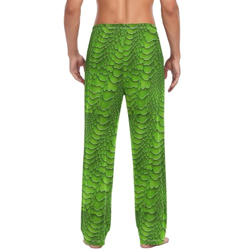 Men’s Green Snake Scales Pajama Pants with Pockets, Comfortable Lounge Sleep Bottoms#2892