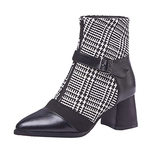 FNKDOR 2022 Winterstiefel Herbst und Winterstiefel Englisch Kleine duftende Farbkontrast Damenstiefel Frontreißverschluss Kurze Stiefel Cover