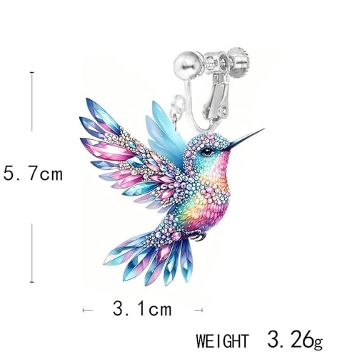 Hummingbird Earrings, Clip on Earrings for Women Non Pierced Screw Back Hypoallergenic 2D Acrylic Dangling Novelty Fun Blue Colorful Cute Humming Bird Drop Dangle Jewelry3