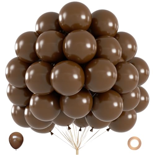 40pcs Brown Balloons 12inch Dark Brown Latex Neutral Balloons for Birthday Party BOHO Wedding Bear Baby Shower Decoration (With Ribbon)
