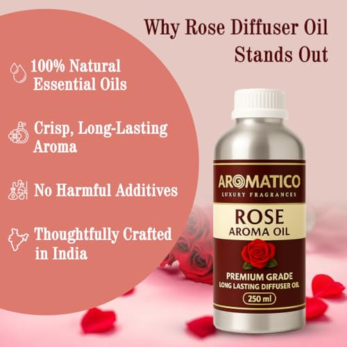 Image of AROMATICO Rose Diffuser Oil with Strong, Long-Lasting Aroma For Homes, Offices & Showrooms. Aromatherapy, Diffusers, Air Purifiers, Vaporizers - 250 ml