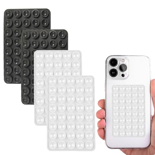 Lxtness 4 Stück Silikon Handy Saugnapf Halterung Doppelseitig, Freihändig Sticky Silikon Saugnapf Handyhülle für Selfies & Videos, Saugnäpfe Handyhalter für Alle Handy Modelle,Transparent & Schwarz