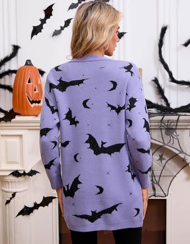 Womens Halloween Long Sleeve Open Front Cardigan Casual Loose Cute Heart Knit Cardigans