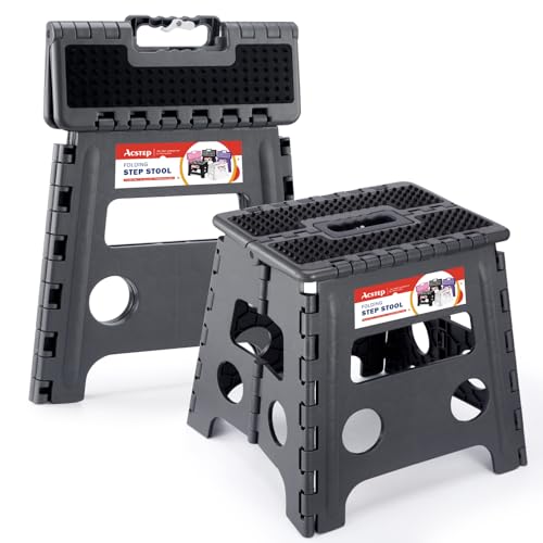 ACSTEP 13" Folding Step Stool- Holds up to 300Lb,The Lightweight Non-Slip Upgrade Collapsible Stepping Stool is Sturdy Enough to Support Adults and Safe Enough for Kids(Grey,1 Pack)