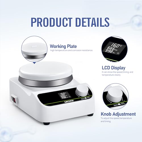 LACHOI LCD Lab Hot Plate Magnetic Stirrer 1500RPM Max 280℃ 5.3\" Hotplate Stirrer Max 5000ml Digital Magnetic Stir Plate Magnetic Mixer with Temp Probe Sensor - Thumbnail 5