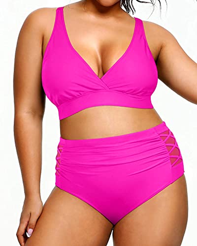 Yonique Womens Plus Size Bikini High Waisted Swimsuits Two Piece Bathing Suits Tummy Control Swimwear Pink 18Plus #TOP3