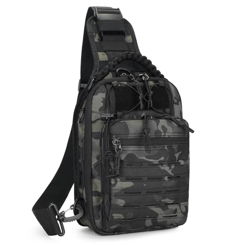 HUNTVP Taktisch Brusttasche Militärisch Schultertasche Military Chest Pack Slingrucksack Molle Crossbody Bag Umhängetasche Mini für Herren Damen Reise Wandern Outdoor (Typ-3 Camo)