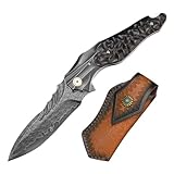 Generisch Klappmesser,handgefertigtes Hohe Härte Damaszener-Muster Rettungsmesser Outdoor Survival...