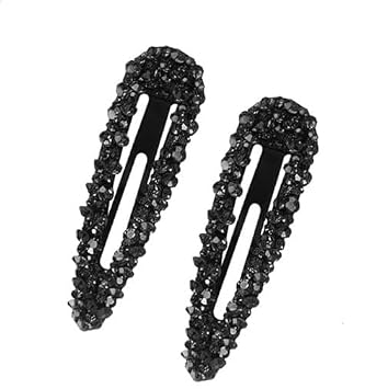 2Pcs Black Rhinestone Snap Hair Clips,Metal and Crystal, Black, Sparkly Hair Accessories, Snap Hair Barrettes,Clips and Barrettes,Rhinestone Hair Clips for Women