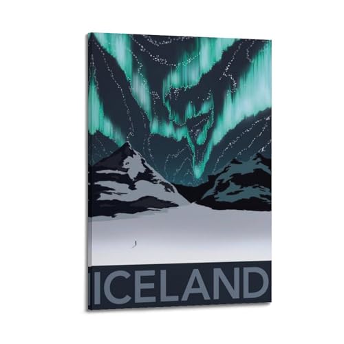 Aurore boréale Islande poster koanga deco murale chambre vintage toile 60x90