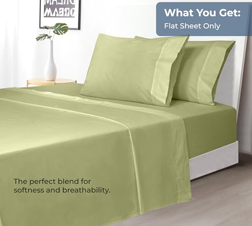 Image of Royale Linens 100% Organic Cotton Full Flat Sheet Only - Super Soft - Percale Top Sheets - Full Flat Sheet Sold Separately - Breathable, Cool & Crisp Sage Green Sheets Only (81 inch x 96 inch, Sage Green)