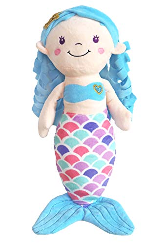 Mermaid Doll for Girls, illuOKey Mermaid Princess Plush, Soft and Snuggly Plush Animal, Lovely Bright Colors, Perfect for Nap Time, Sleep, Travel, Play Time, Birthday Present, 16 Inches (Blue Color)