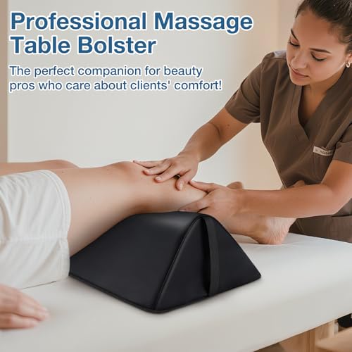 Image of Knee Wedge Pillow for Legs, 20 x 12 x 7 inch Under Knee Elevated Pillow for Sleeping on Back Triangle Pillow for Legs with Strap Handle, Under Ankles Pain Relief Leg Pillow Bolster for Massage Table