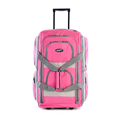 Olympia U.S.A. 22 inch 8 Pocket U-shaped Water Resistant Rolling Duffel Bag, Suitcase with Push Button Hide Away Retractable Handle, Hot Pink - Image 3