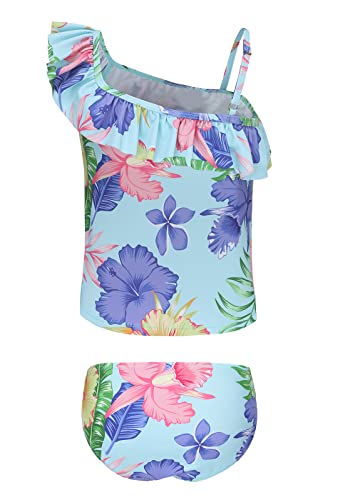 Image of Girls Two Piece Swimsuits Hawaiian Ruffle Tankini Swimwear Bathing Suit Set