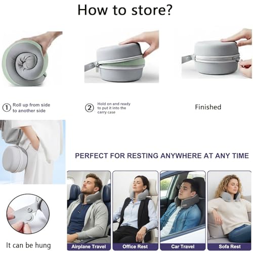 Image of Travel Pillow with Cool Material,Neck Pillow for Traveling 100% Pure Memory Foam,Travel Neck Pillow with Hard Case, Airplane Pillow for Traveling,Travel Essentials (Grey)