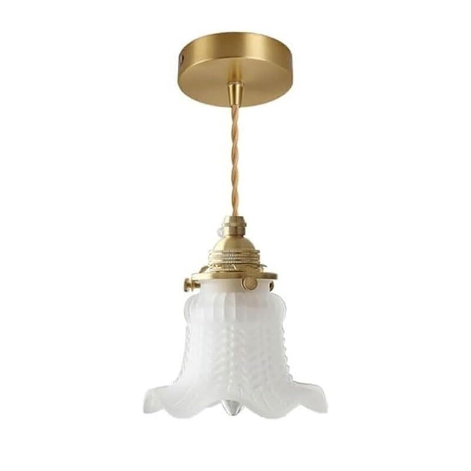 HUAYUSEDF Chinese Style Brass Glass Pendant Lamp Chandelier Hanging Lighting Ceiling Fixture for Entrance Dining Room Bedroom Bedside