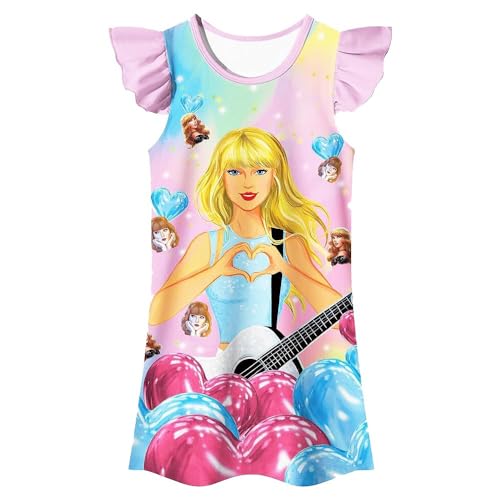 Girls Dress for Musical Concert Lovely Super Star Singer Cartoon Printed Short Sleeve Fan Clothes