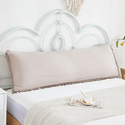 Taupe Body Pillow Cover Boho Chic Bedding Pillowcase with Pocket Closure, Ultra Soft Breathable Washed Microfiber Tan Bohemian Decorative Body Pillowcase(Body, Taupe) Cover