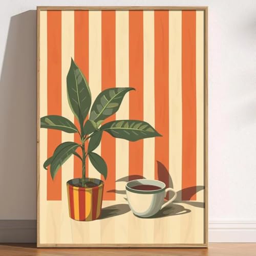 Toile plant de café vintage 80 x 140 cm avec cadre en bois pour esthétique premium