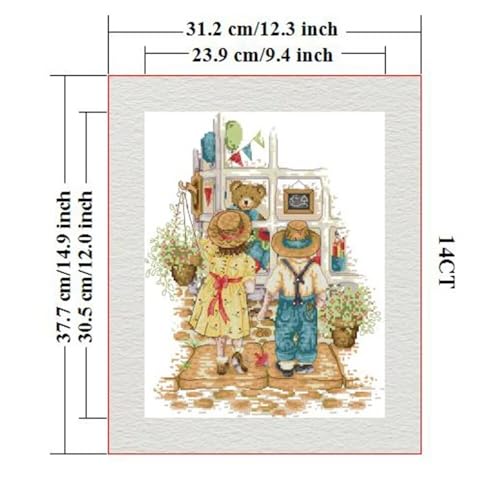 Image of CROSSDECOR Stamped Cross Stitch Kits Full Range of DIY Needlepoint for Adult Beginners, for Gift and Home Decor 14CT 2 Strands Store Pattern,12.2x14.96 inch