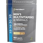 Multivitamin Tablets for Men | 180 Count | 28 Essential Nutrients | with Zinc, Magnesium, Vitamin D3, B12 and More! | Vegan Supplement | By Horbaach