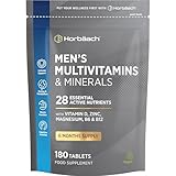Multivitamin Tablets for Men | 180 Count | 28 Essential Nutrients | with Zinc, Magnesium, Vitamin D3, B12 and More! | Vegan Supplement | by Horbaach